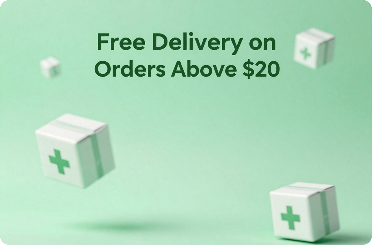 Free delivery on orders above 20 dollars offer card